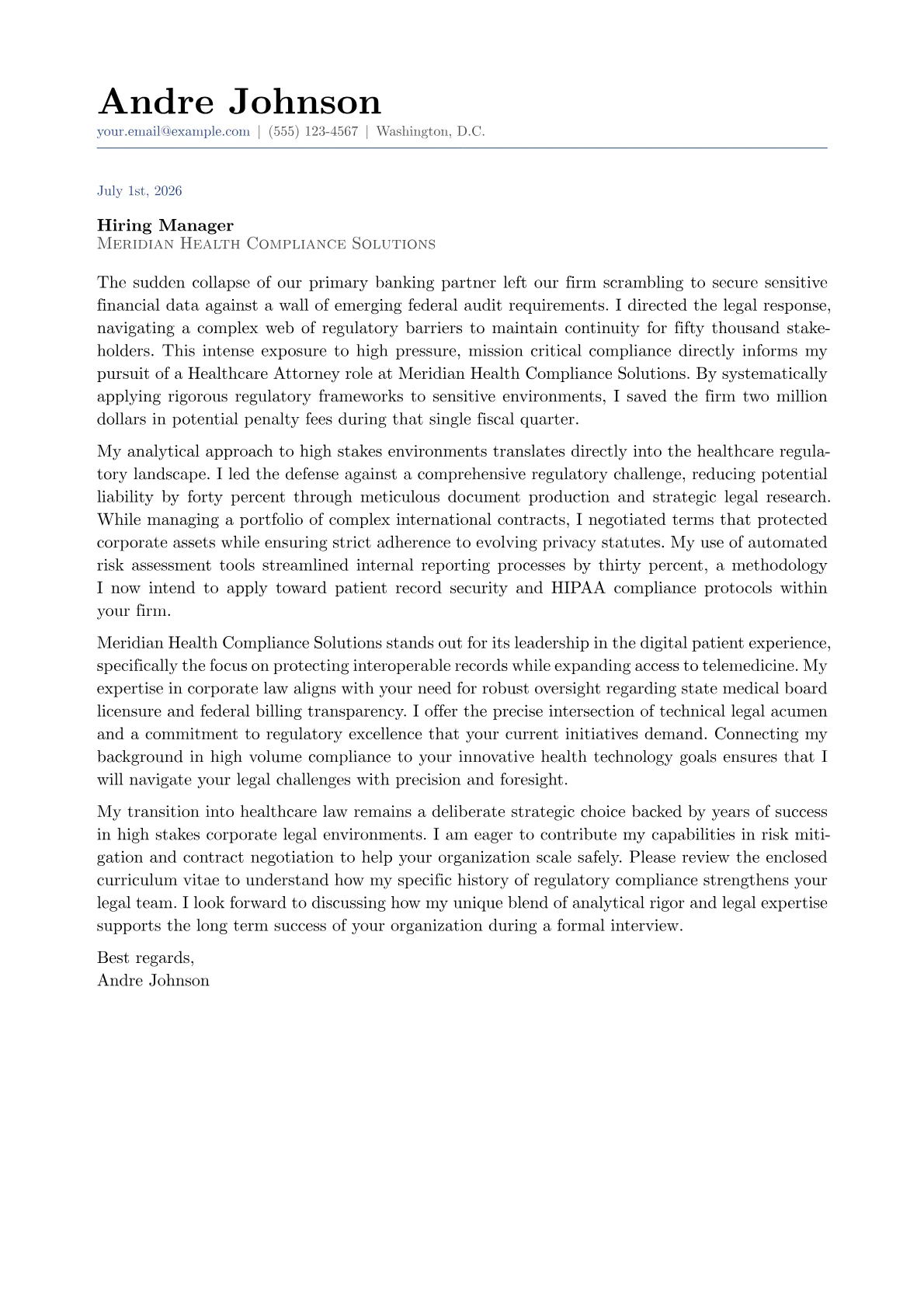 Healthcare Attorney cover letter in the Classic design