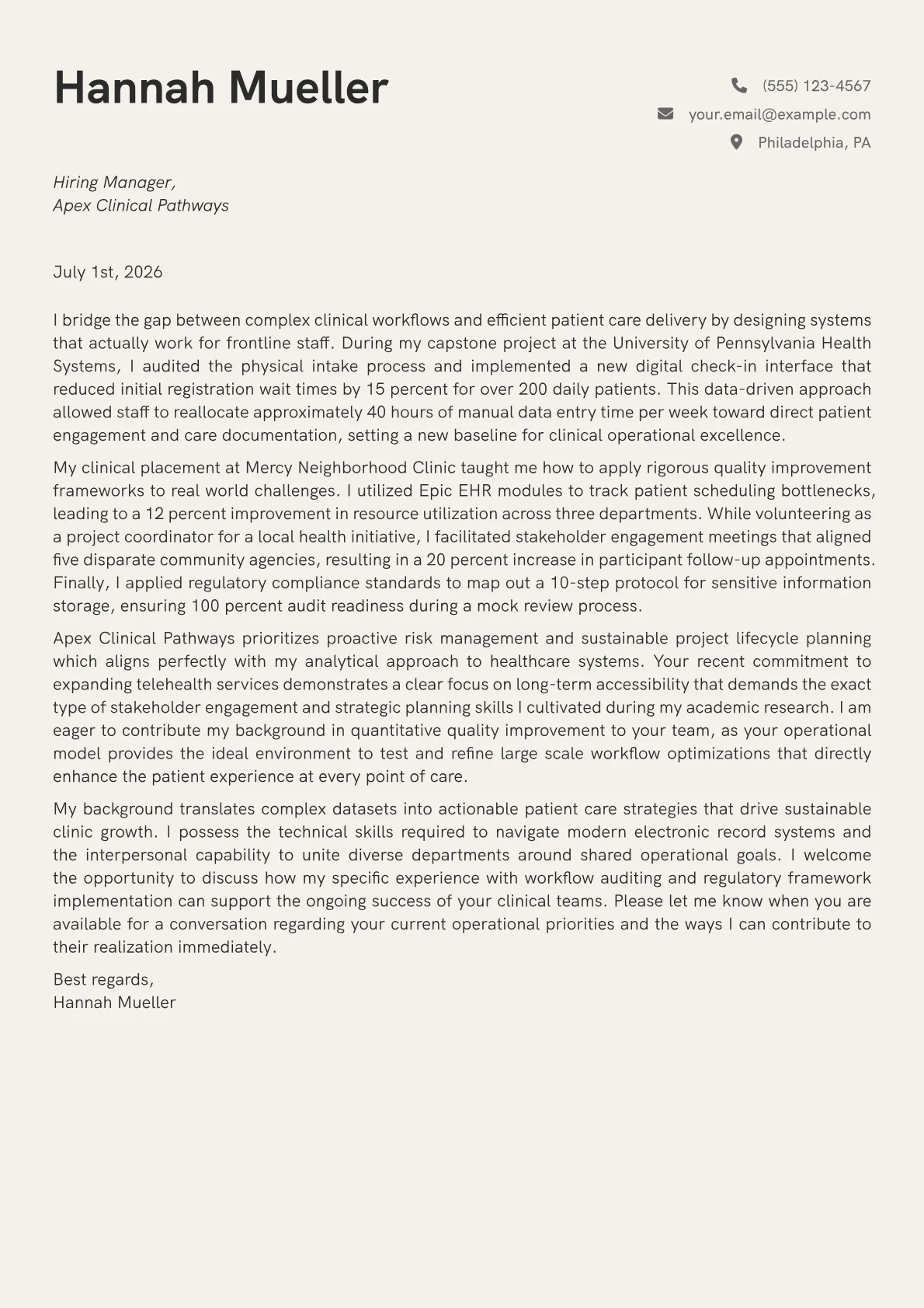 Healthcare cover letter in the Creative design