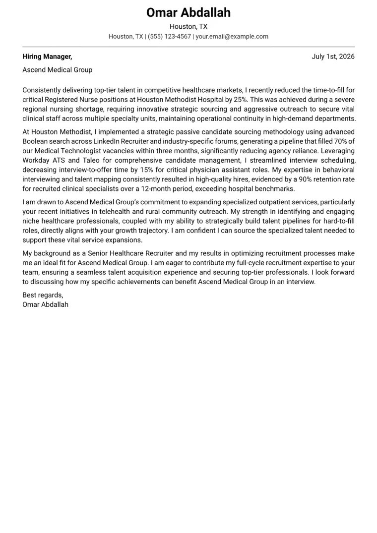 Healthcare Recruiter cover letter example preview