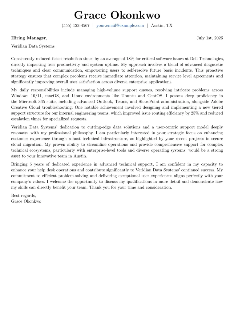 Help Desk cover letter example preview