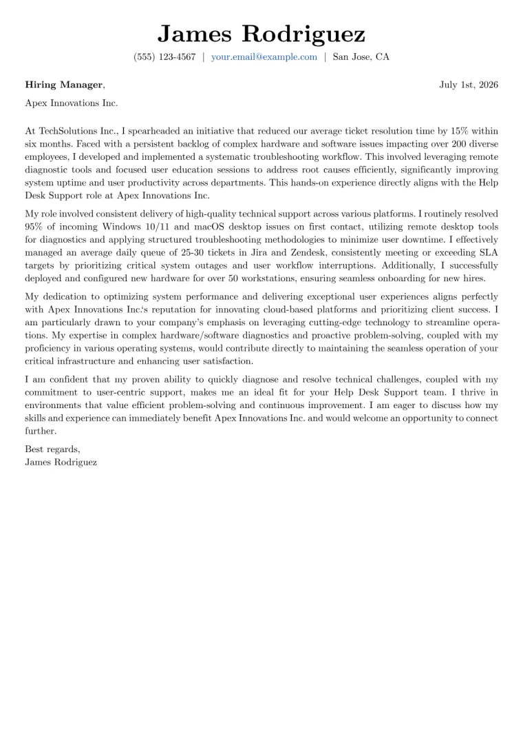 Help Desk Support cover letter example preview