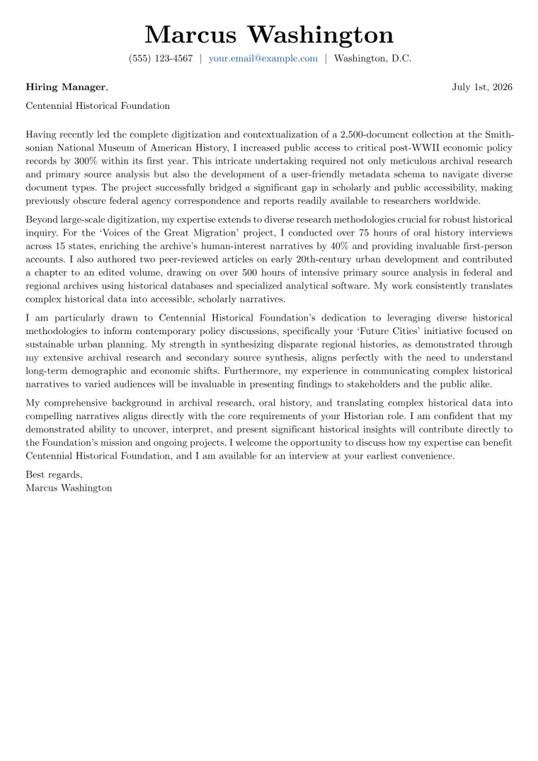 Historian cover letter example preview