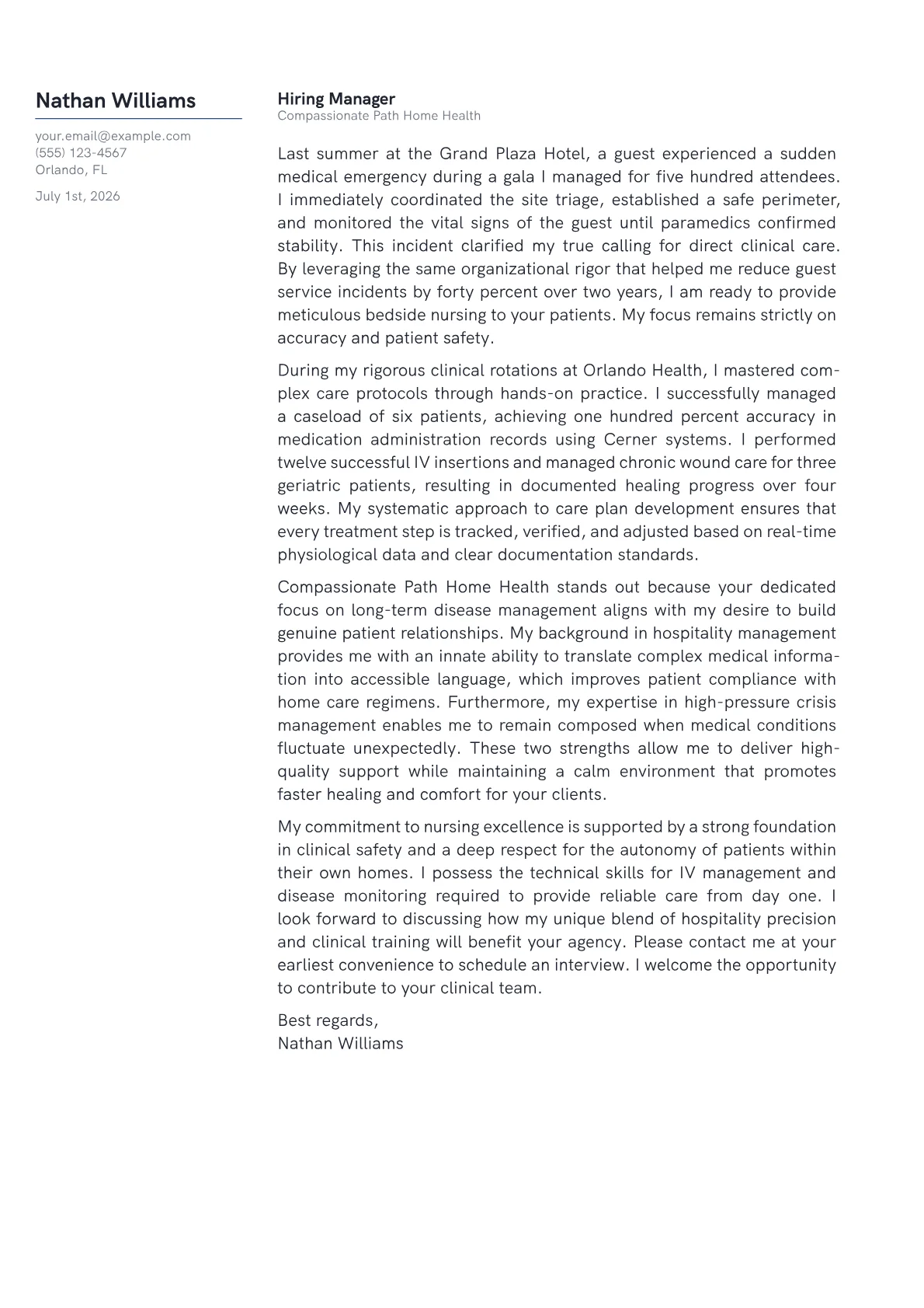 Home Care Nurse cover letter in the Margin design