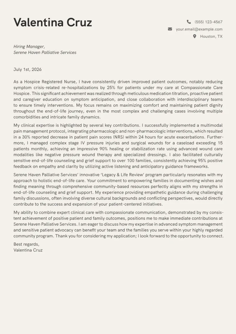 Hospice Nurse cover letter example preview