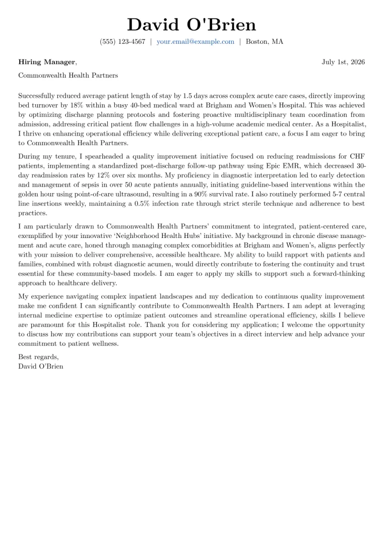 Hospitalist cover letter example preview
