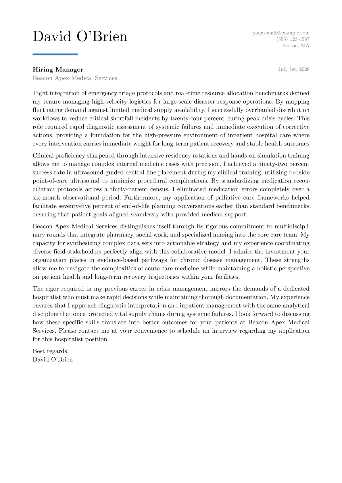 Hospitalist cover letter in the Executive design