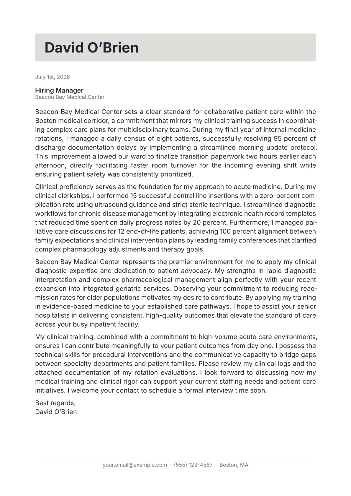 Hospitalist cover letter in the Letterhead design