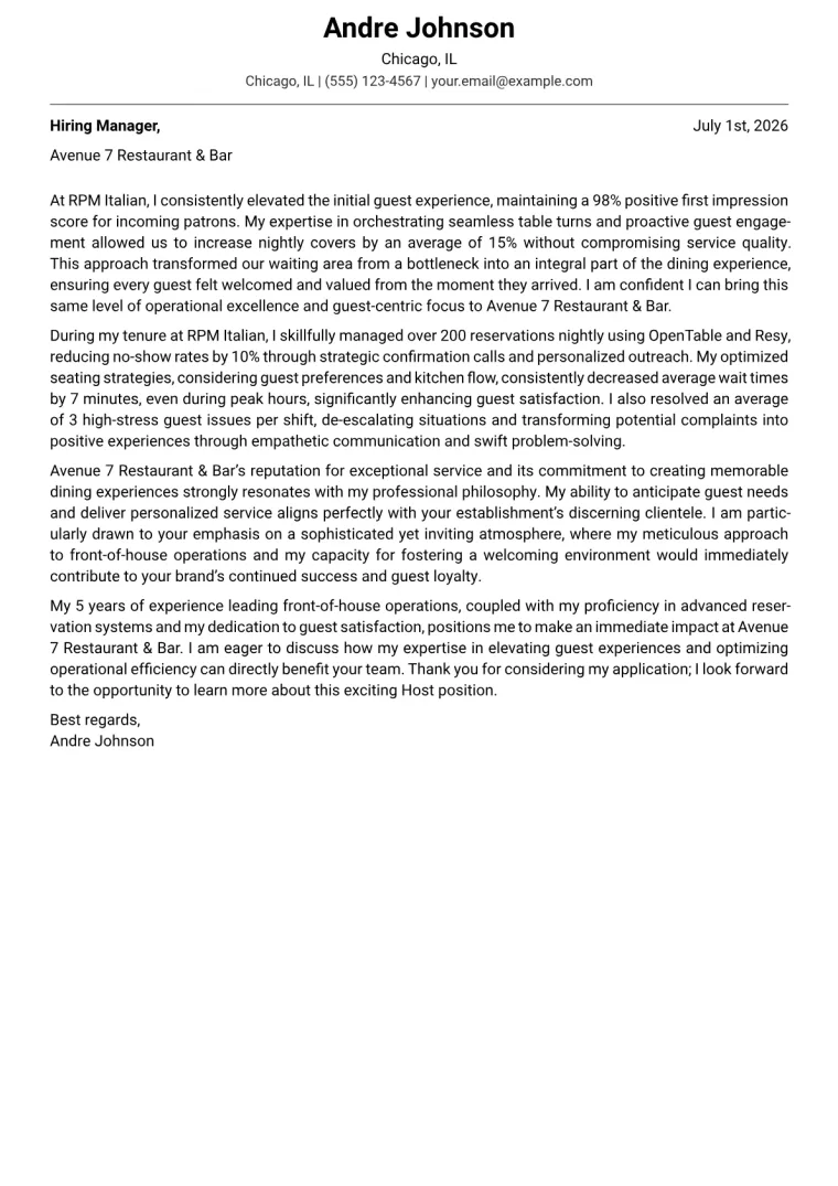 Host cover letter example preview