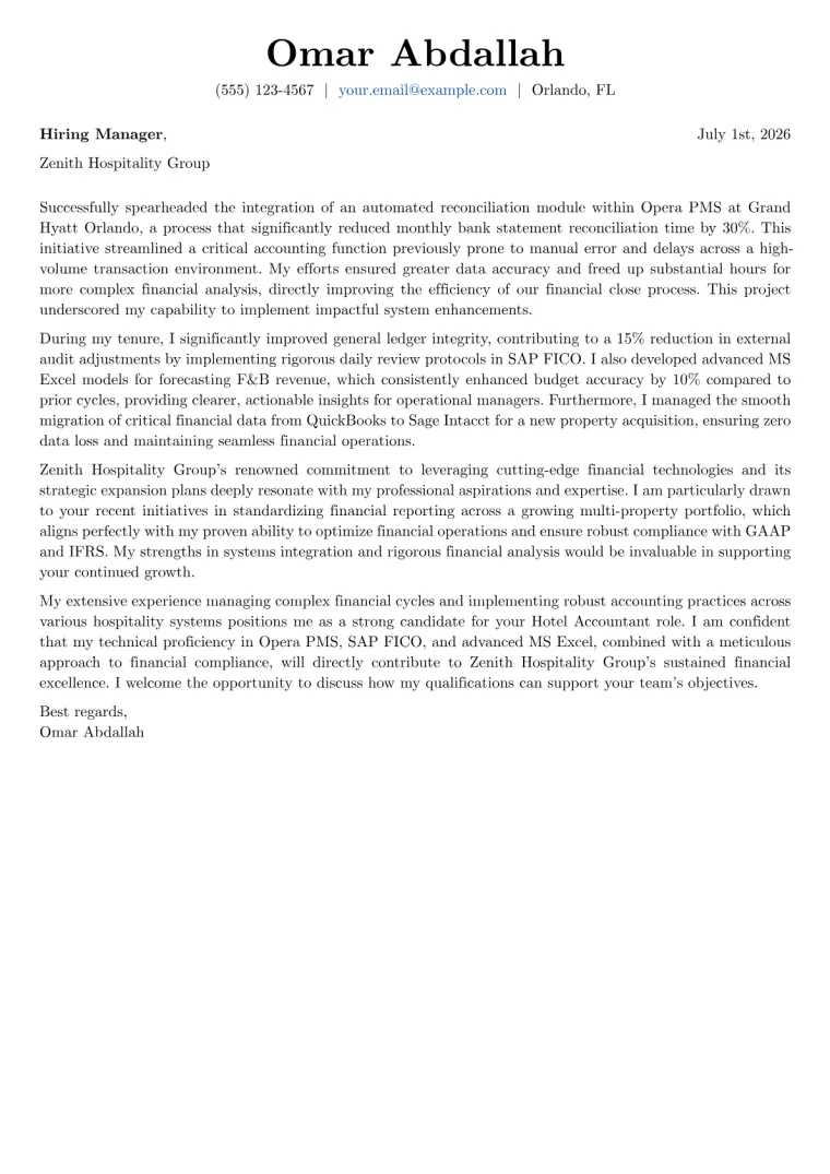 Hotel Accountant cover letter example preview