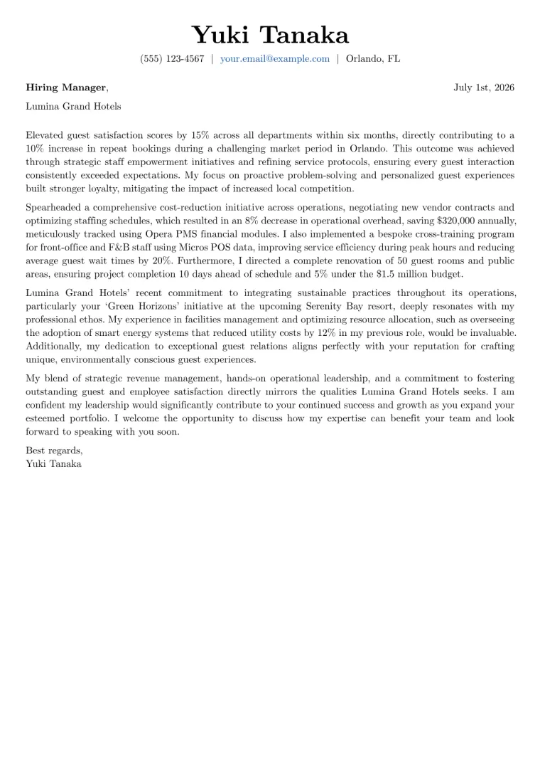 Hotel Manager Cover Letter Example