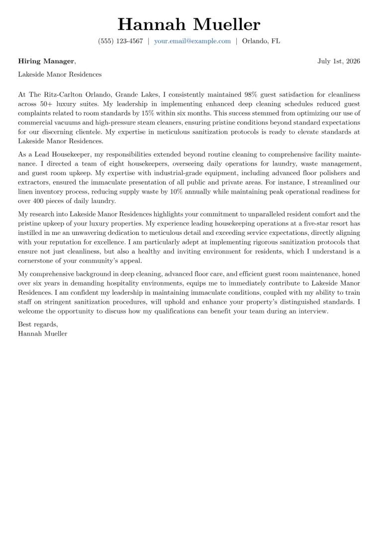 Housekeeping cover letter example preview