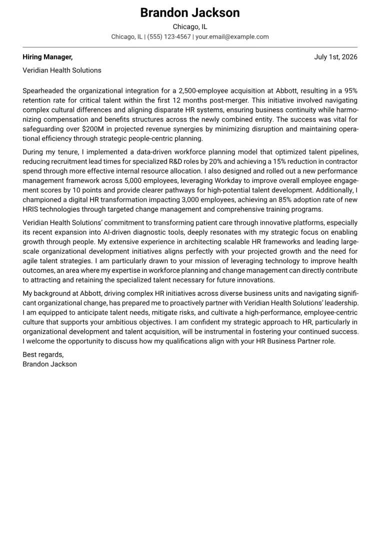 HR Business Partner Cover Letter Example