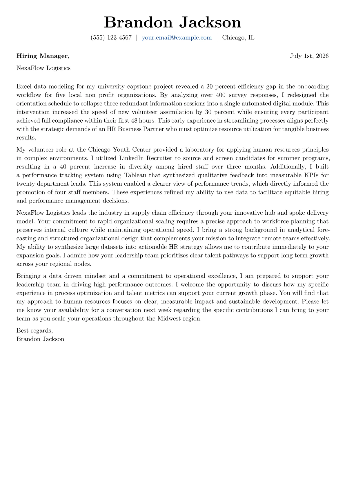 HR Business Partner cover letter in the Basic design