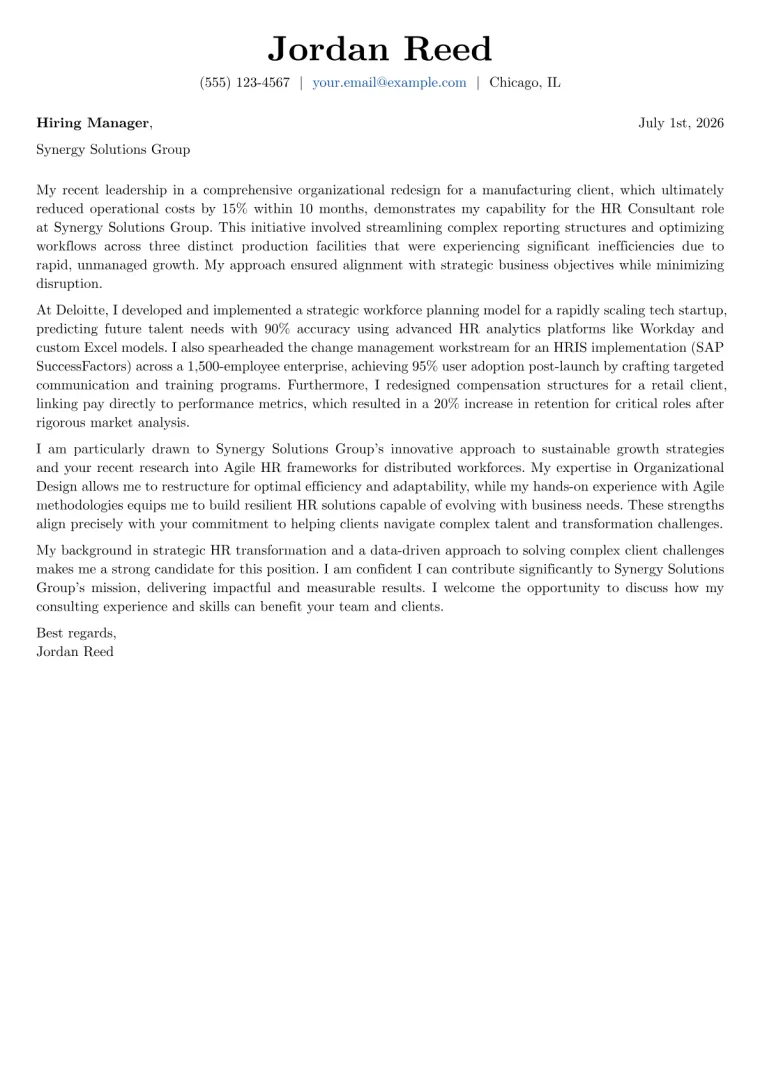 HR Consultant cover letter example preview