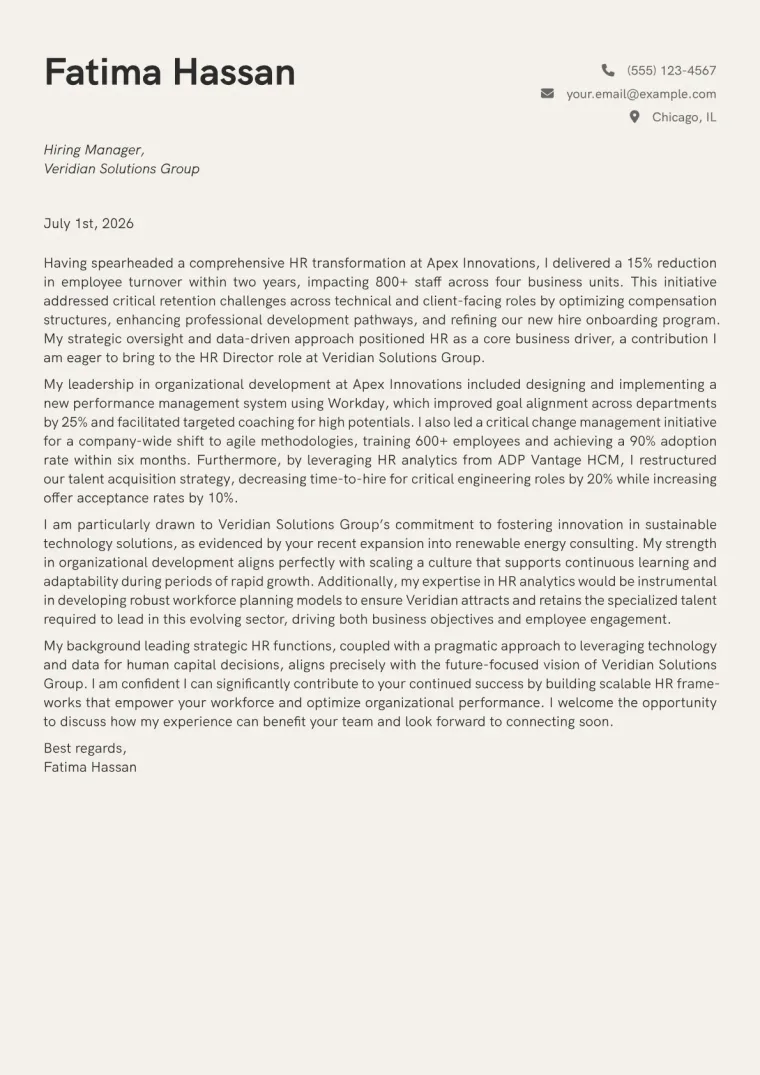 HR Director cover letter example preview
