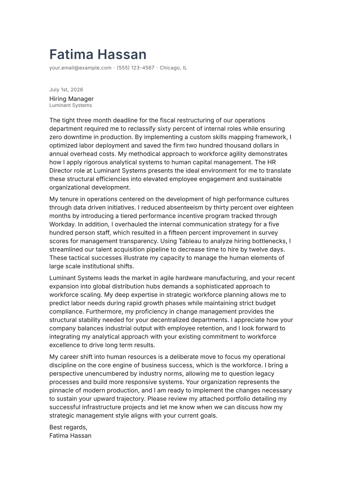 HR Director cover letter in the Minimal design