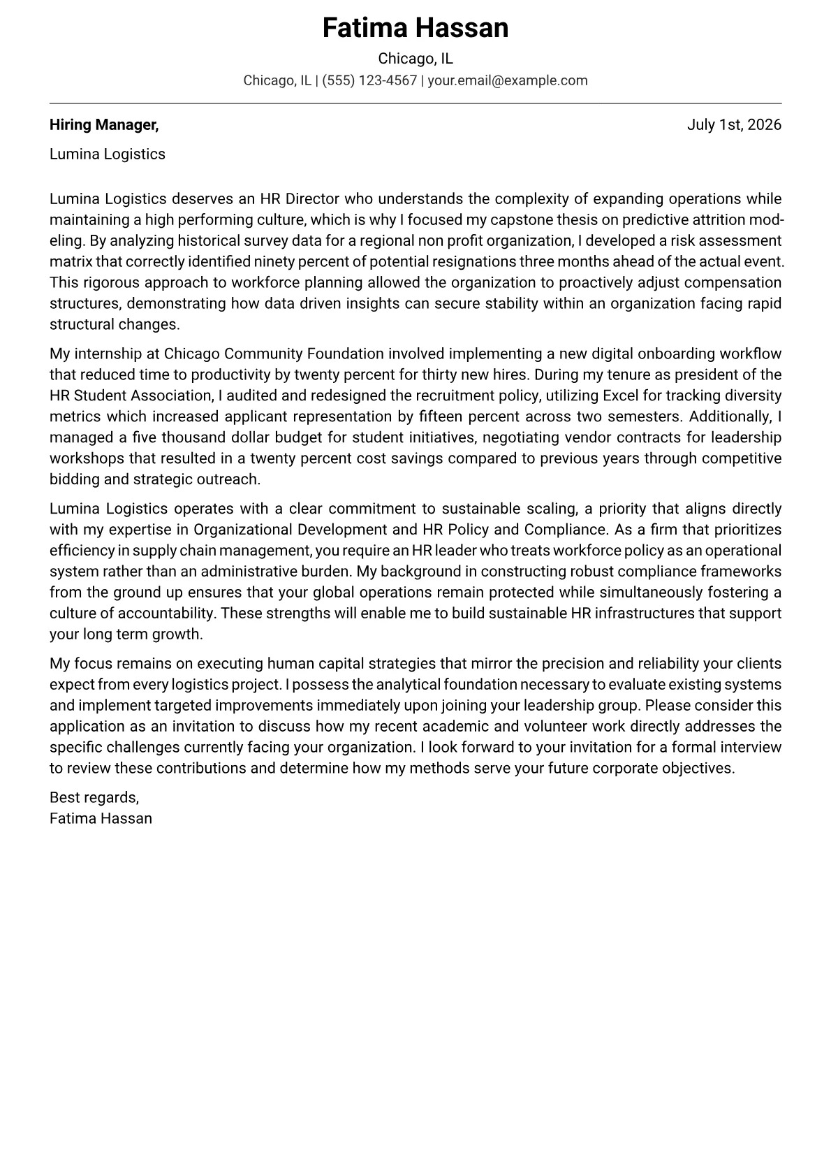 HR Director cover letter in the Modern design