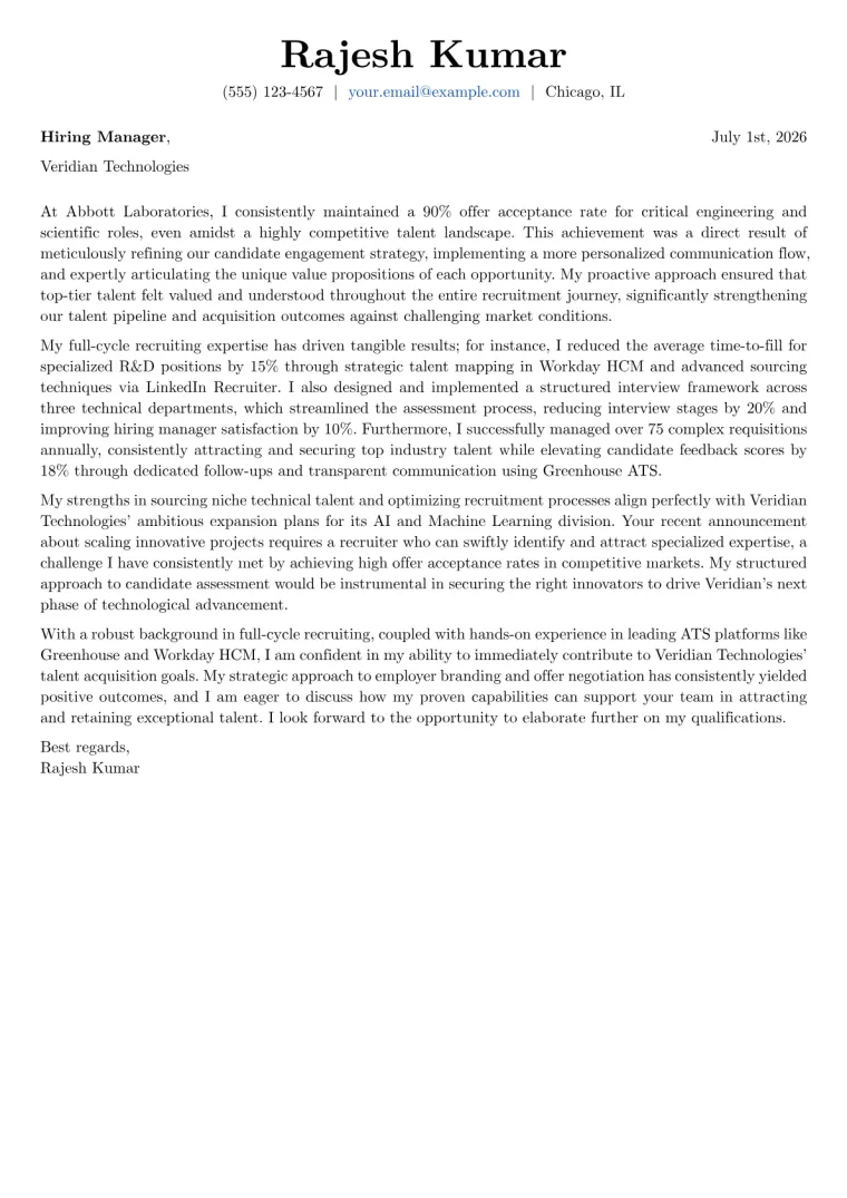 HR Recruiter cover letter example