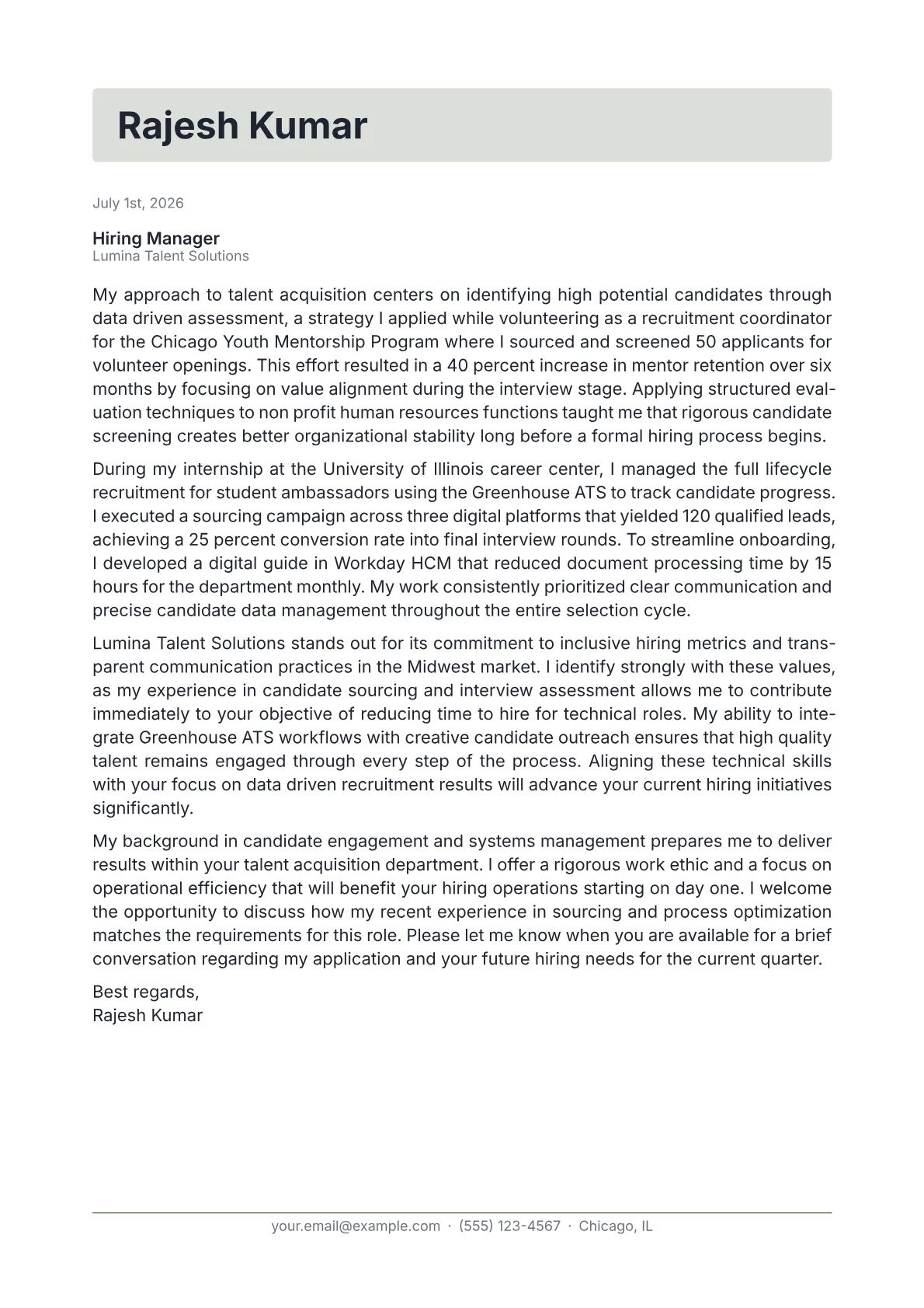 HR Recruiter cover letter in the Letterhead design