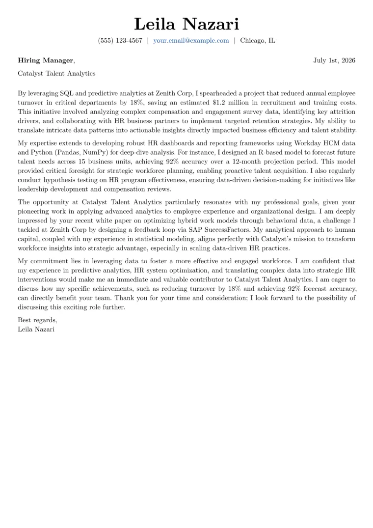 Human Resource Analyst Cover Letter Example (2026)