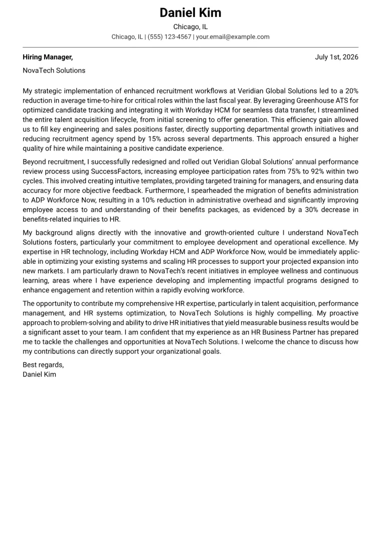 Human Resources cover letter example preview