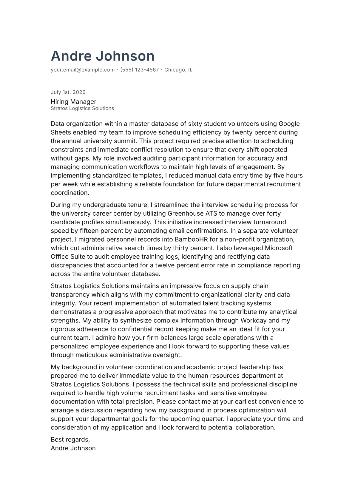 Human Resources Coordinator cover letter in the Minimal design