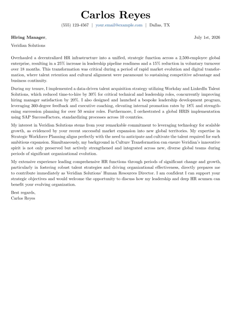 Human Resources Director Cover Letter Example
