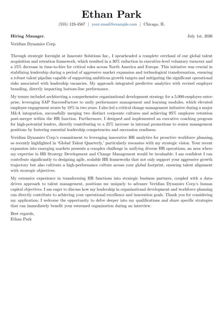 Human Resources Executive Cover Letter Example