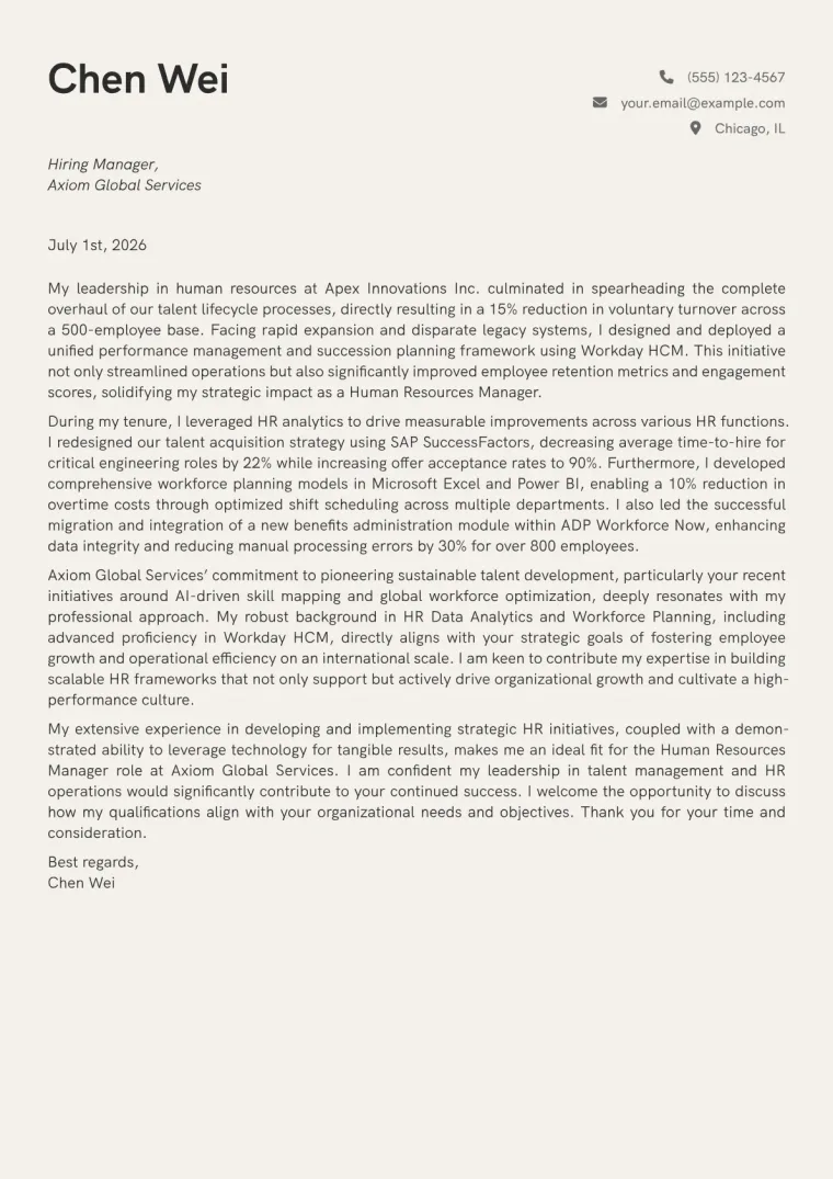 Human Resources Manager Cover Letter Example
