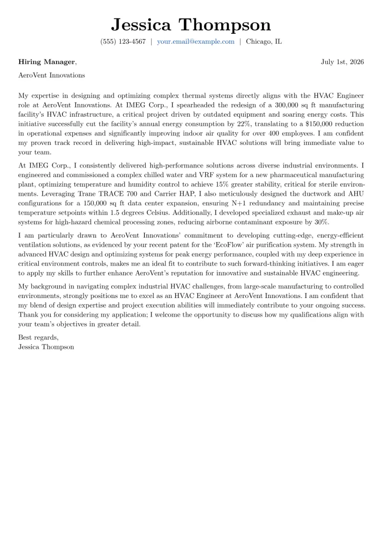 HVAC Engineer cover letter example preview