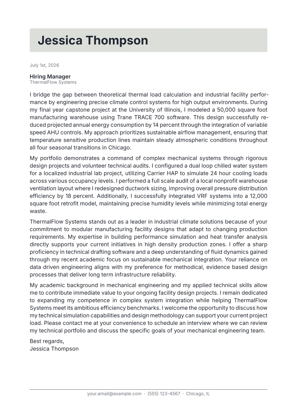 HVAC Engineer cover letter in the Letterhead design