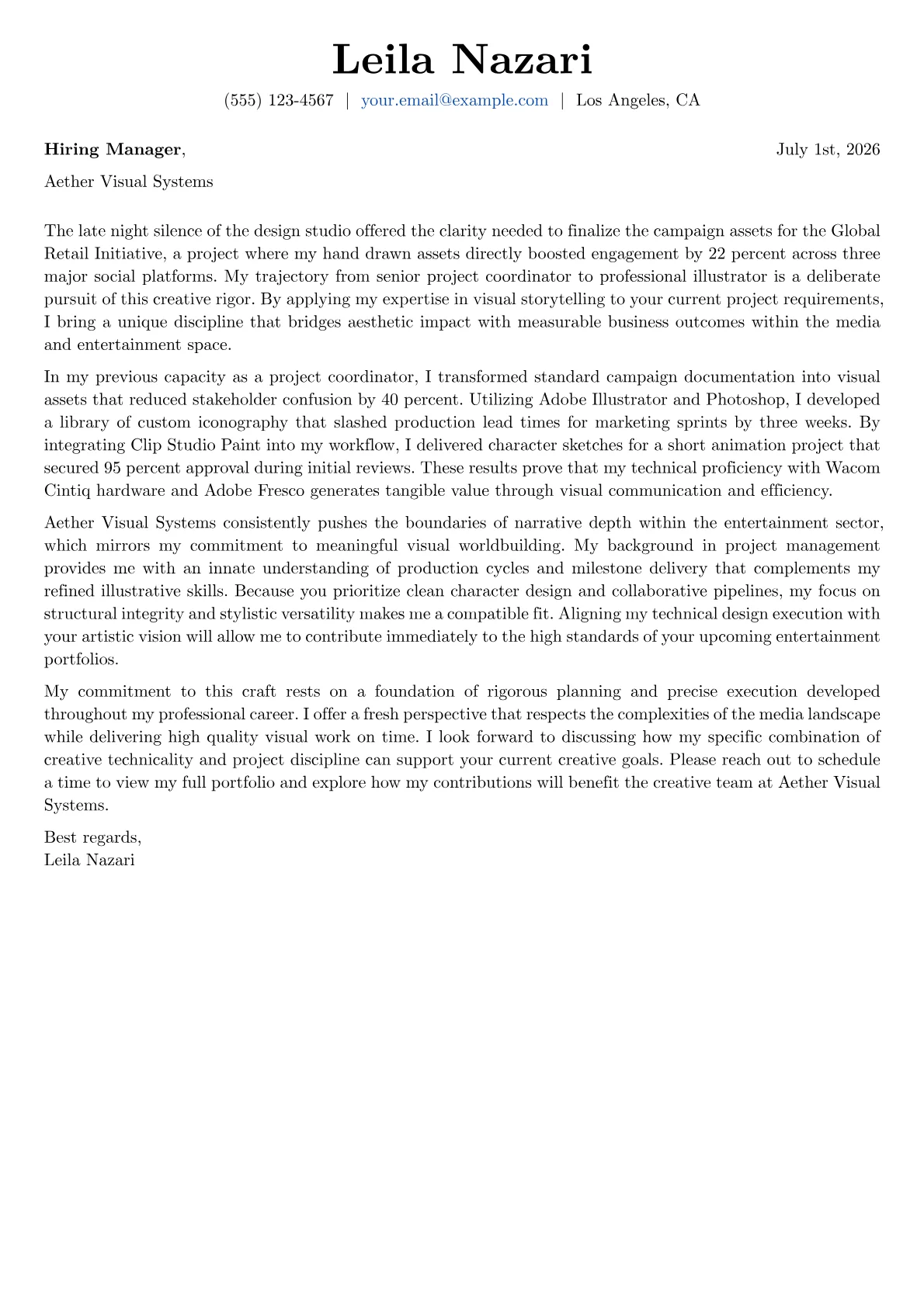 Illustrator cover letter in the Basic design