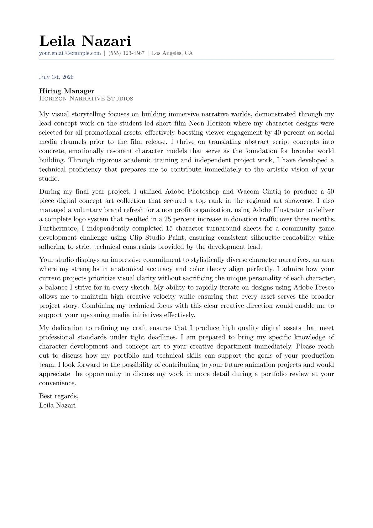 Illustrator cover letter in the Classic design