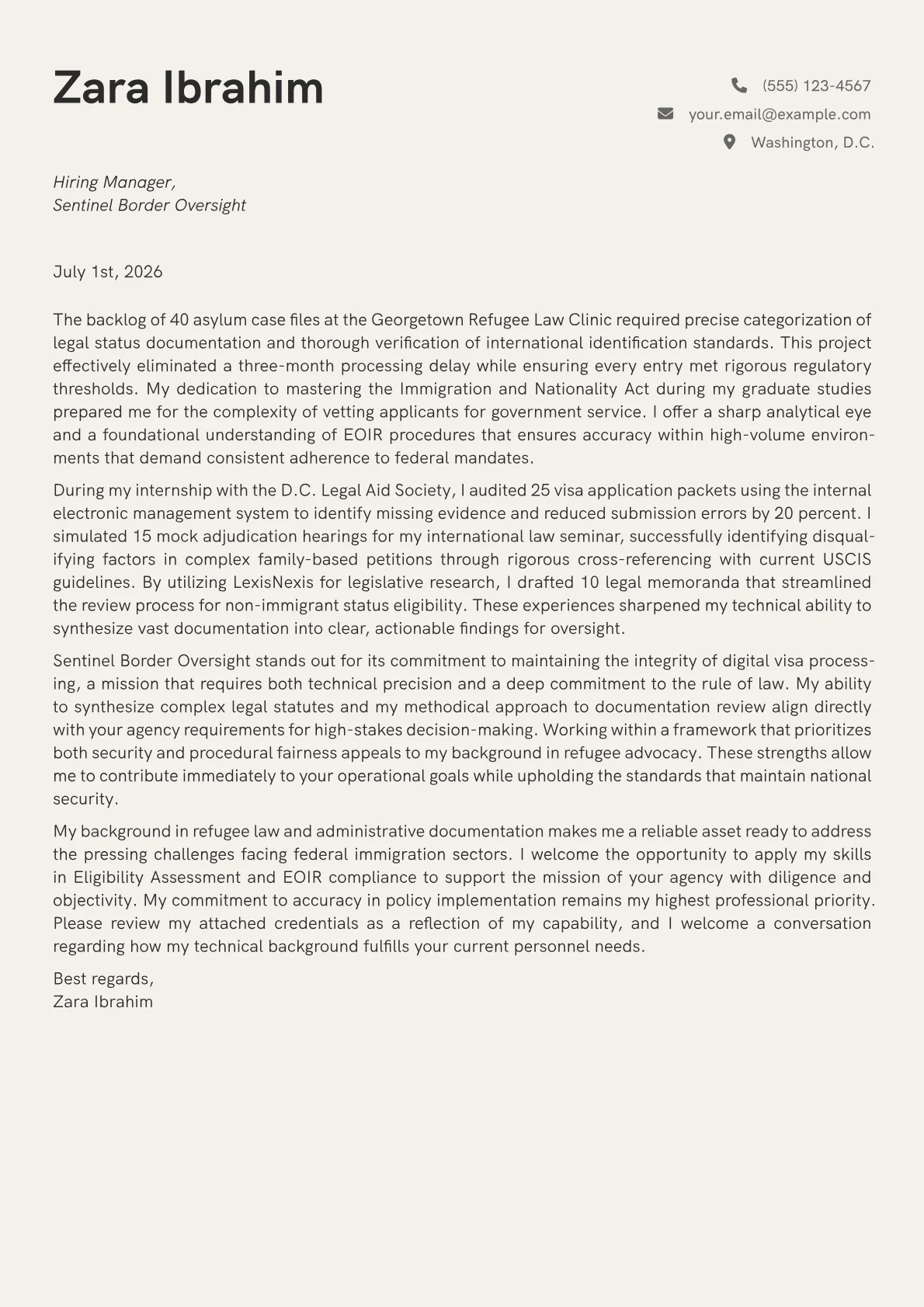Immigration Officer cover letter in the Creative design