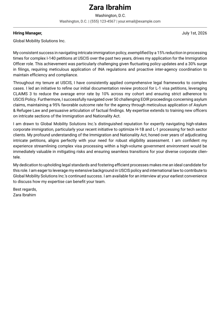 Immigration Officer Cover Letter Example