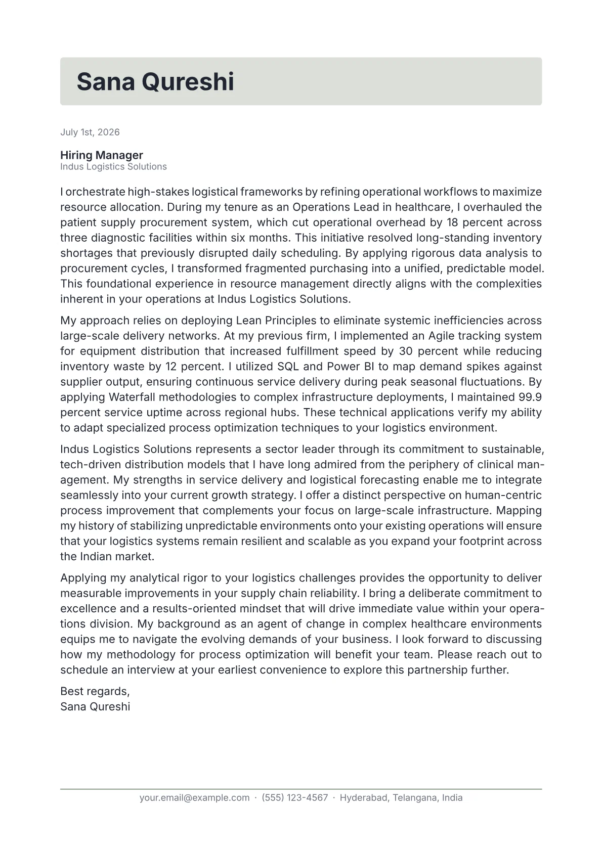 Indian Resume Format Example cover letter in the Letterhead design