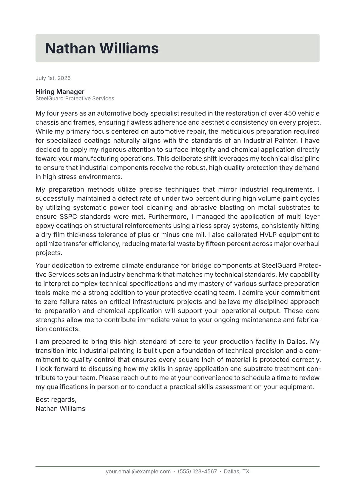 Industrial Painter cover letter in the Letterhead design