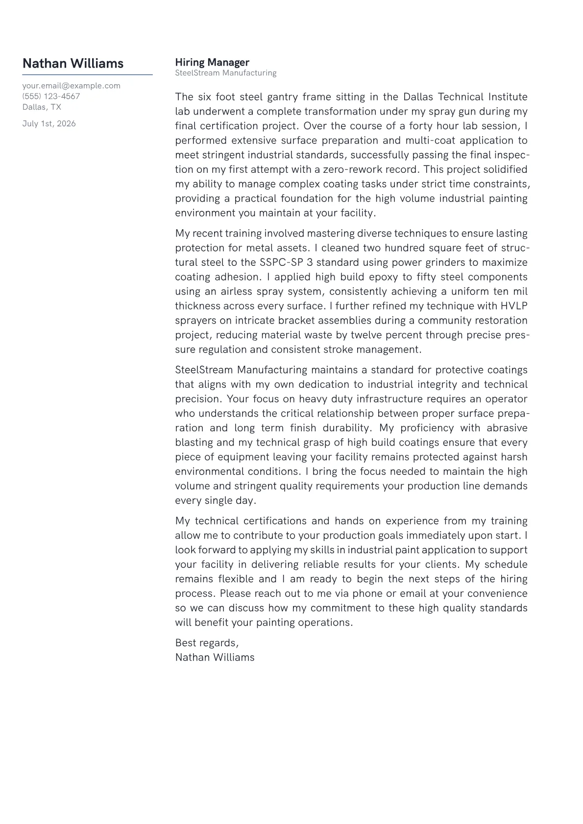 Industrial Painter cover letter in the Margin design