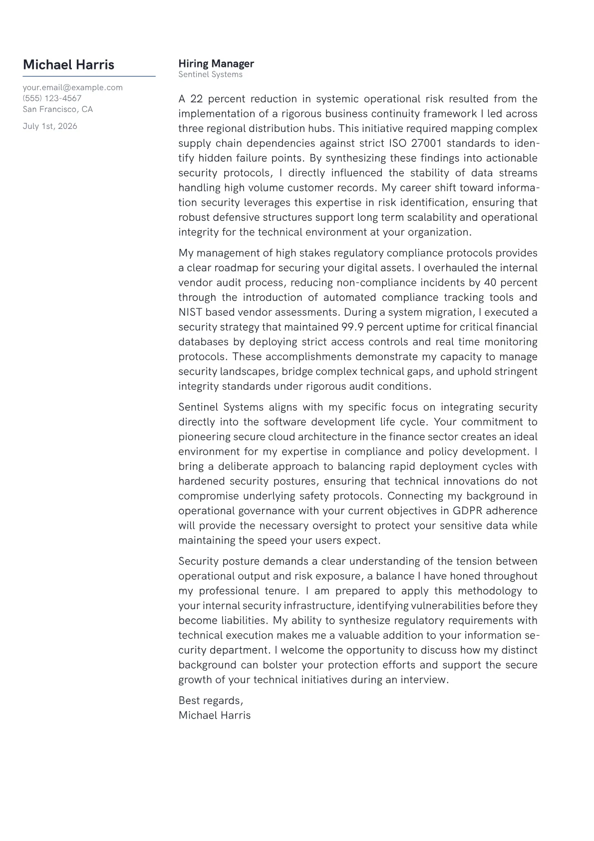 Information Security Officer cover letter in the Margin design