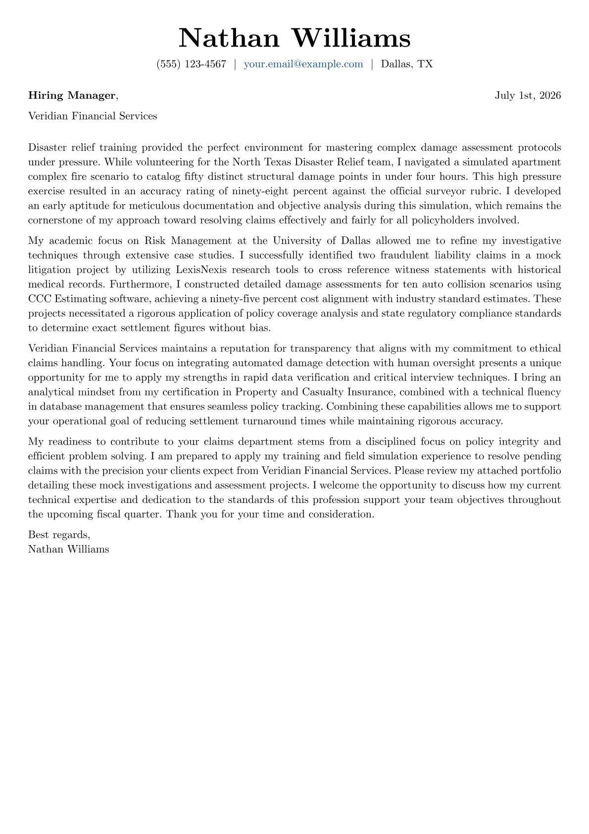 Insurance Adjuster cover letter in the Basic design