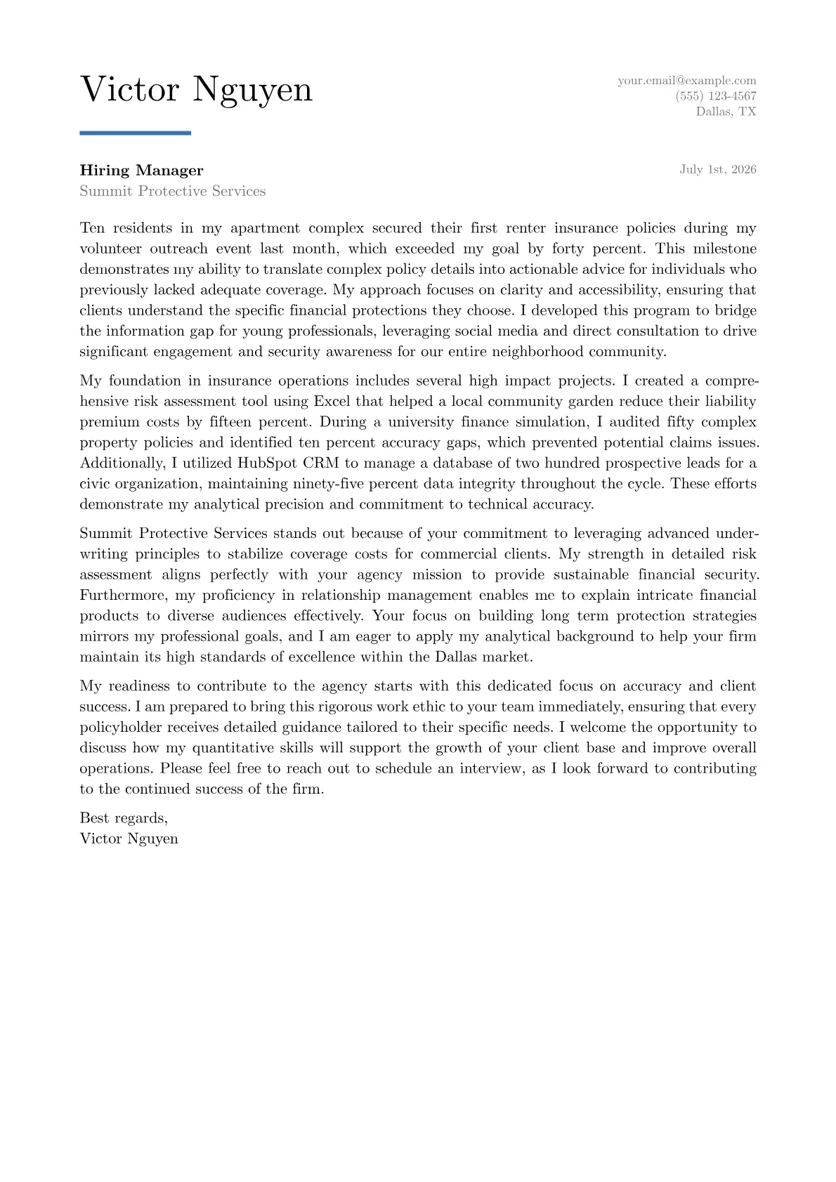 Insurance Agent cover letter in the Executive design
