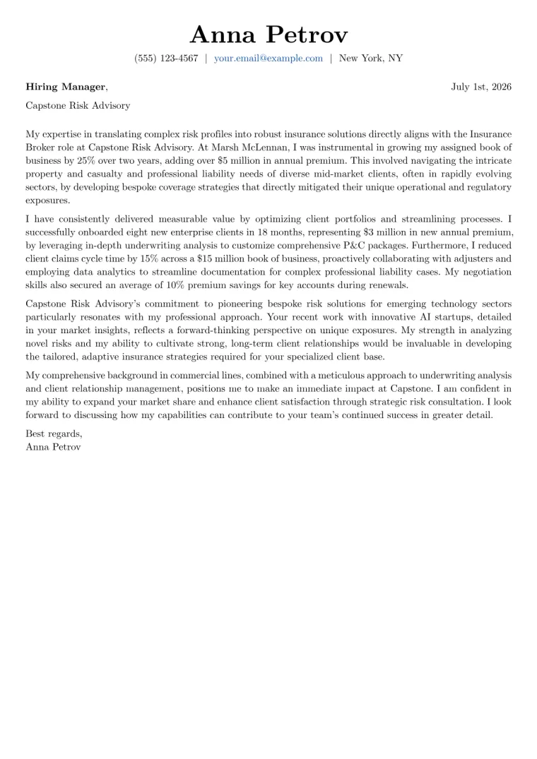 Insurance Broker cover letter example preview