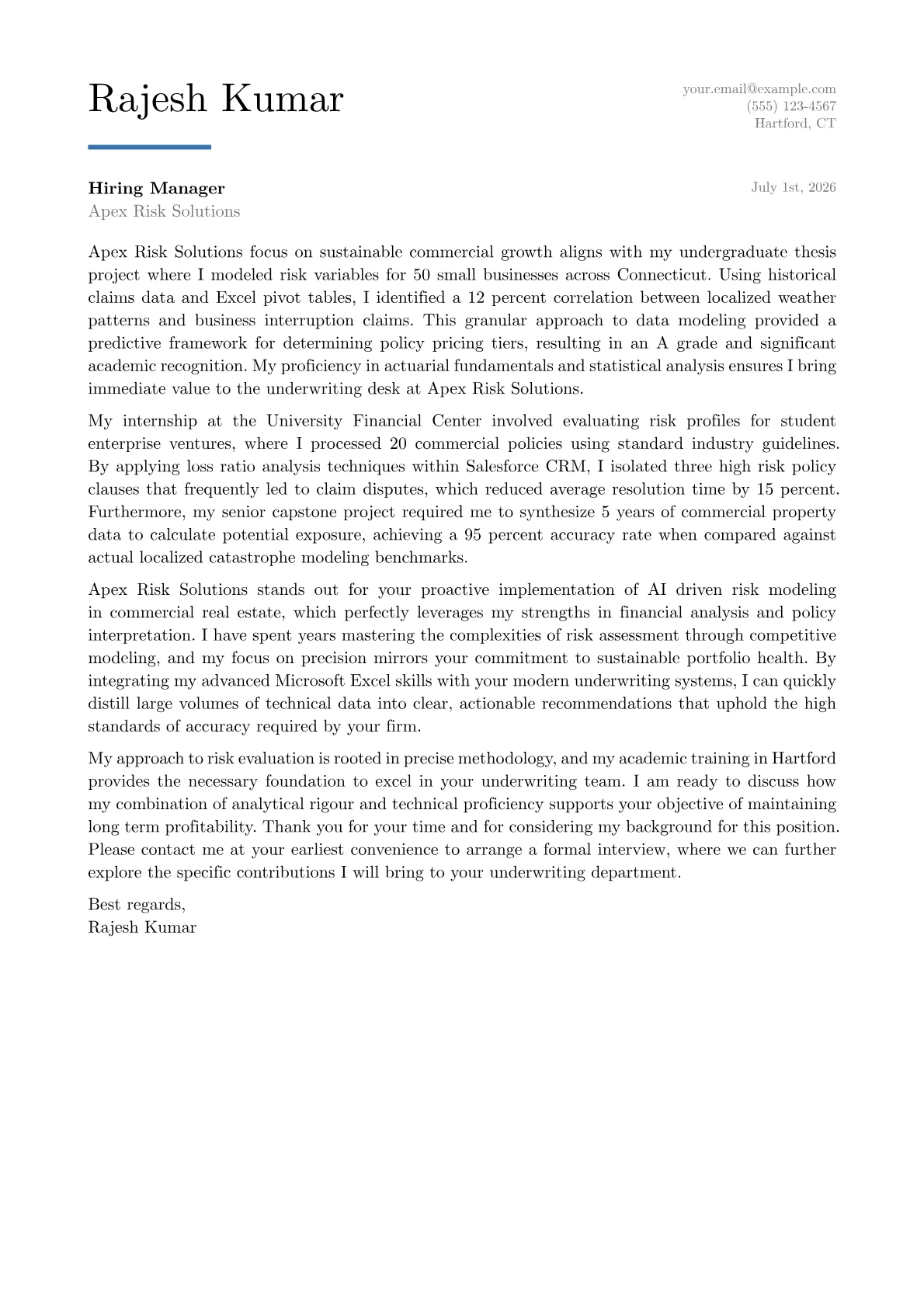 Insurance Underwriter cover letter in the Executive design