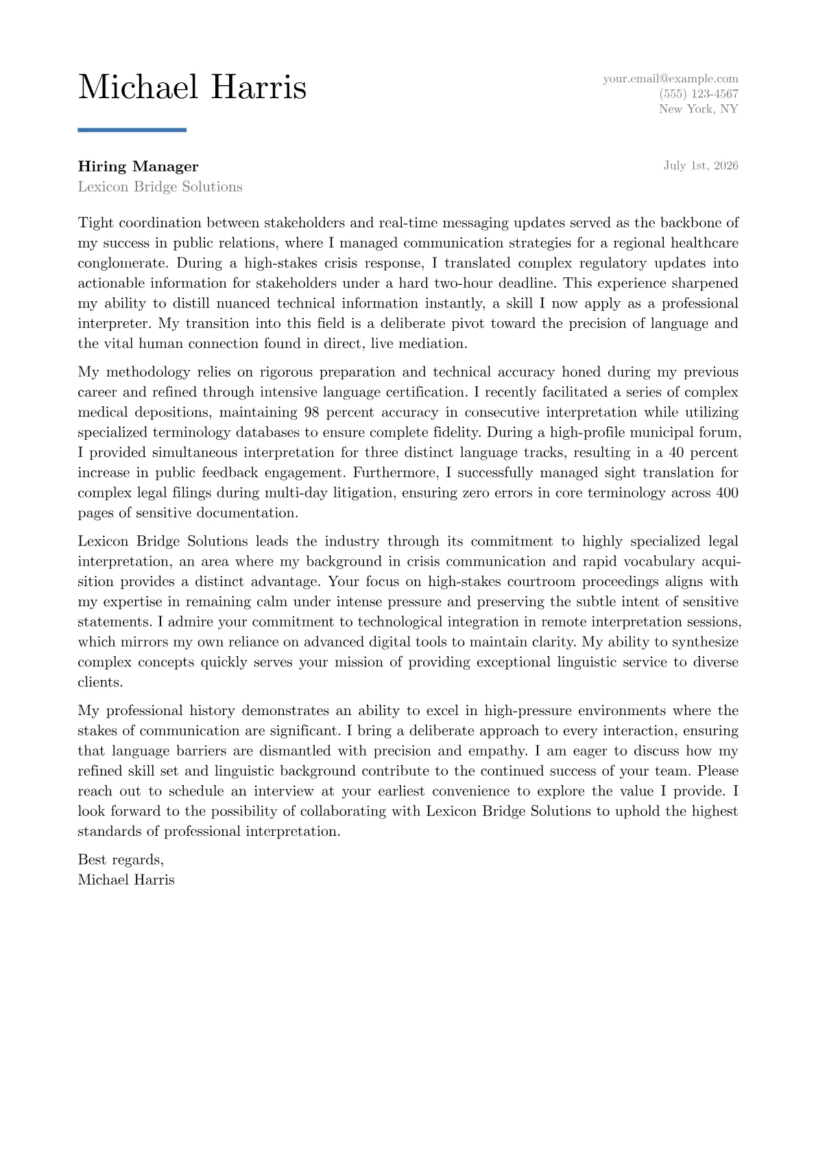 Interpreter cover letter in the Executive design