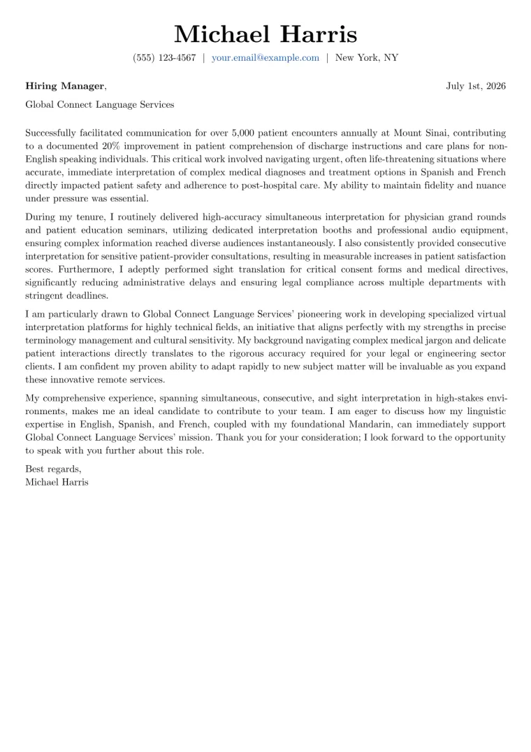 Interpreter Cover Letter Example
