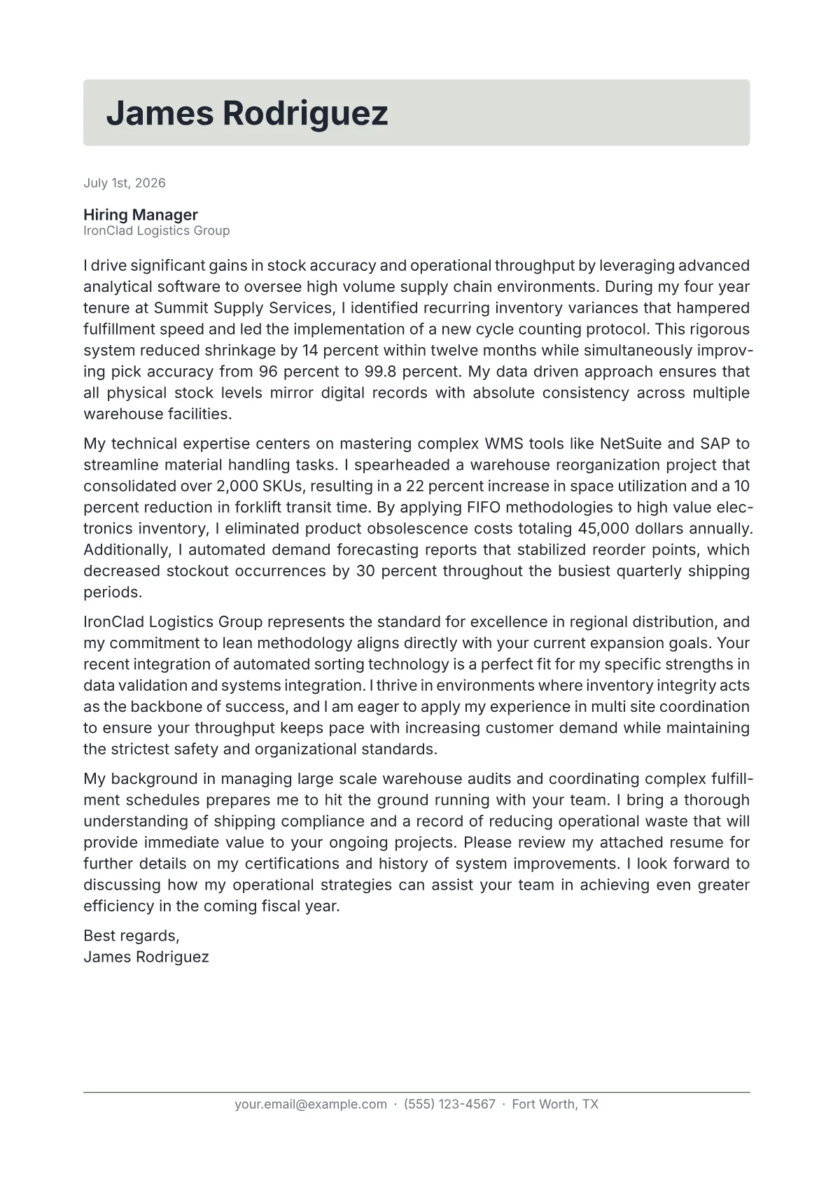 Inventory Coordinator cover letter in the Letterhead design