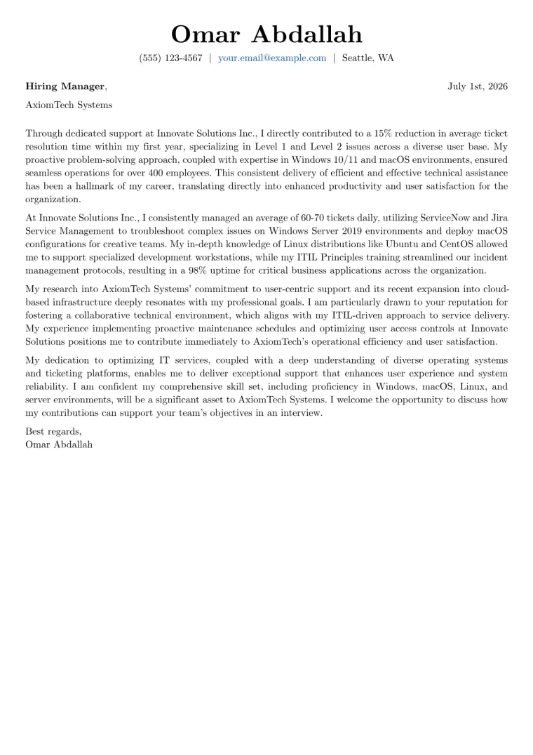 IT Help Desk cover letter example preview