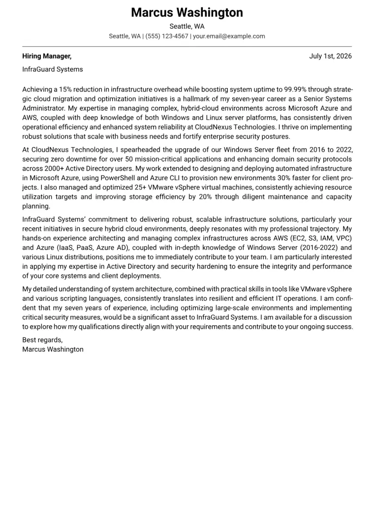 IT System Administrator cover letter example preview