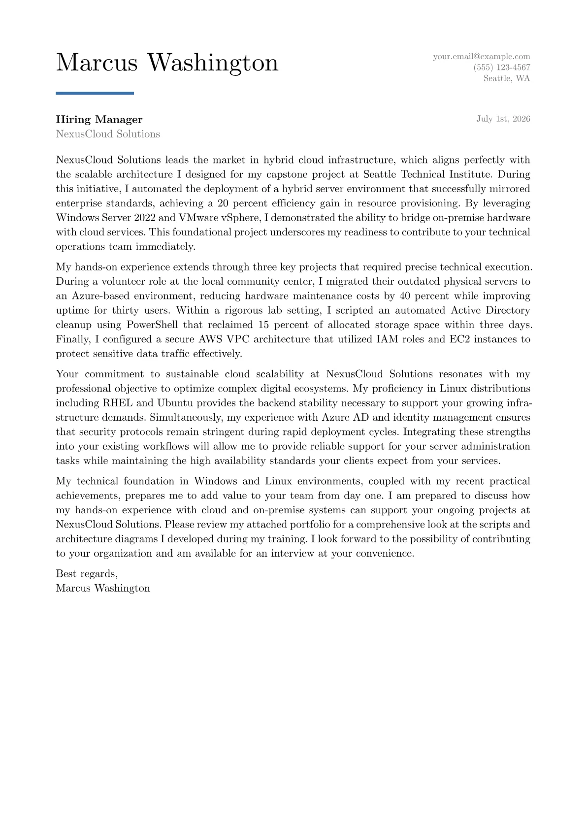 IT System Administrator cover letter in the Executive design