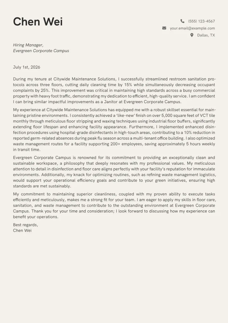 Janitor Cover Letter Example